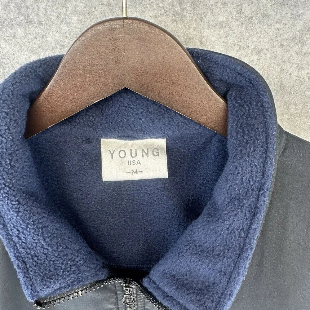 Young USA Mens Fleece Jacket Lightweight Black Blue Full Zip Zippered Pockets M - Picture 8 of 12